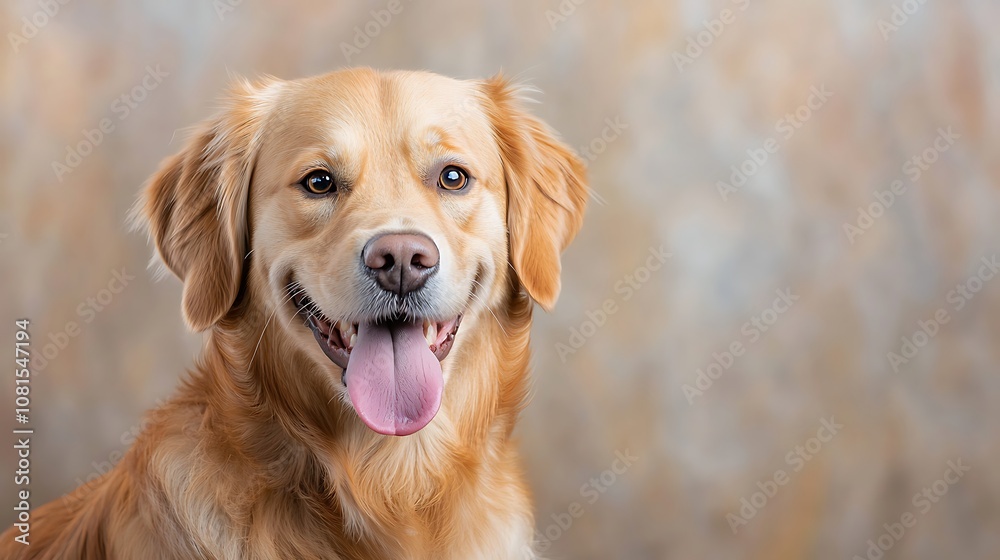 The portrait captures a joyful golden retriever with a big smile on its face, tongue hanging out, and sparkling eyes full of love and happiness. The portrait captures a joyful golden retriever with a big smile on its face, tongue hanging out, and sparkling eyes full of love and happiness.
