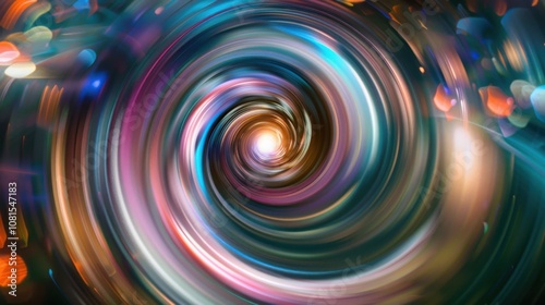 An abstract swirl of colors and patterns blending seamlessly into a central bright spot, Representing the integration of diverse perspectives into a unified vision, minimalist style