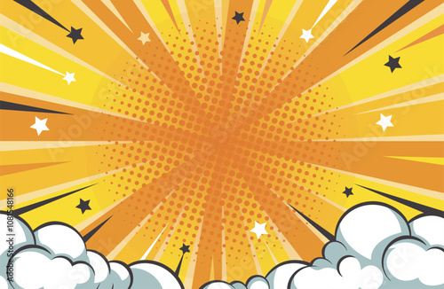 Comic style vector background with clouds