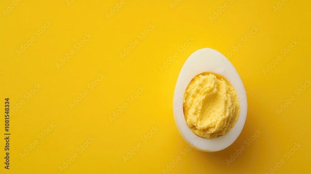 Halved boiled egg on yellow background Halved boiled egg on yellow background