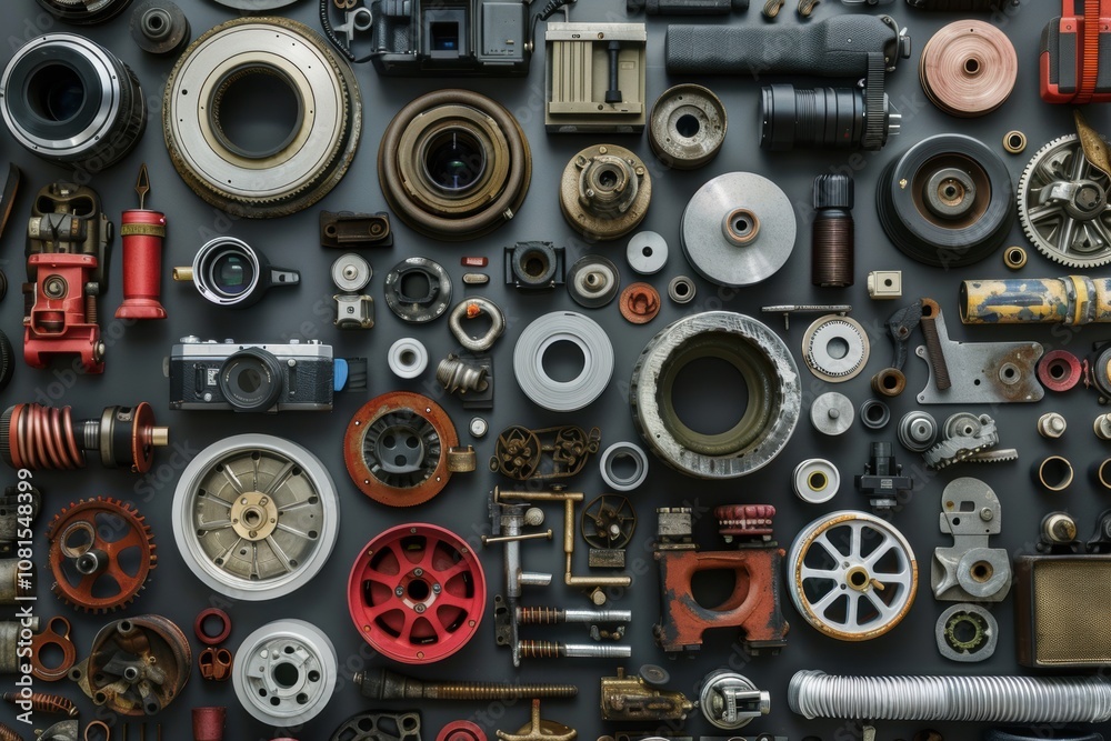 Mechanical Parts in an Industrial Design with Metal and Golden Components Mechanical Parts in an Industrial Design with Metal and Golden Components