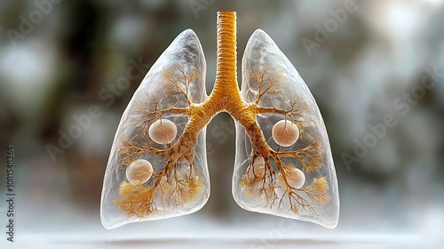 The lungs are two spongy, cone shaped organs located in the chest, consisting of millions of tiny air sacs called alveoli that help to oxygenate the blood and remove carbon dioxide from the body. photo