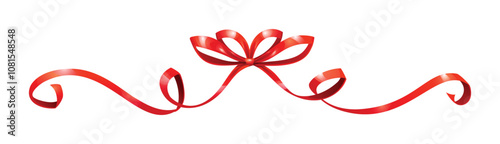 Long curly red ribbon with decorative loops, ideal for festive accents. Vector cartoon illustration