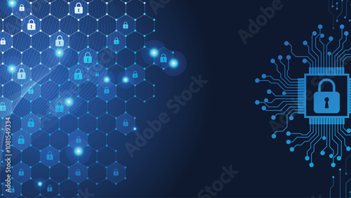 Global network security background. Technology cyber security. Network protection background design. Concept of internet privacy, data protection, antivirus and encryption