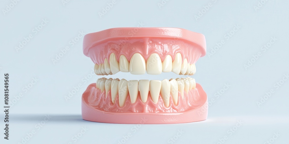Obraz premium A realistic dental model showcasing human teeth, illustrating dental education and oral health practices.