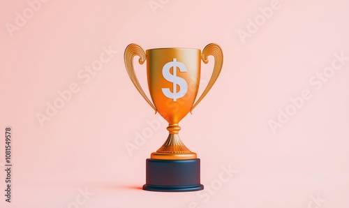 Wallpaper Mural A shiny trophy featuring a dollar sign, symbolizing financial success and achievement against a soft pink background. Torontodigital.ca