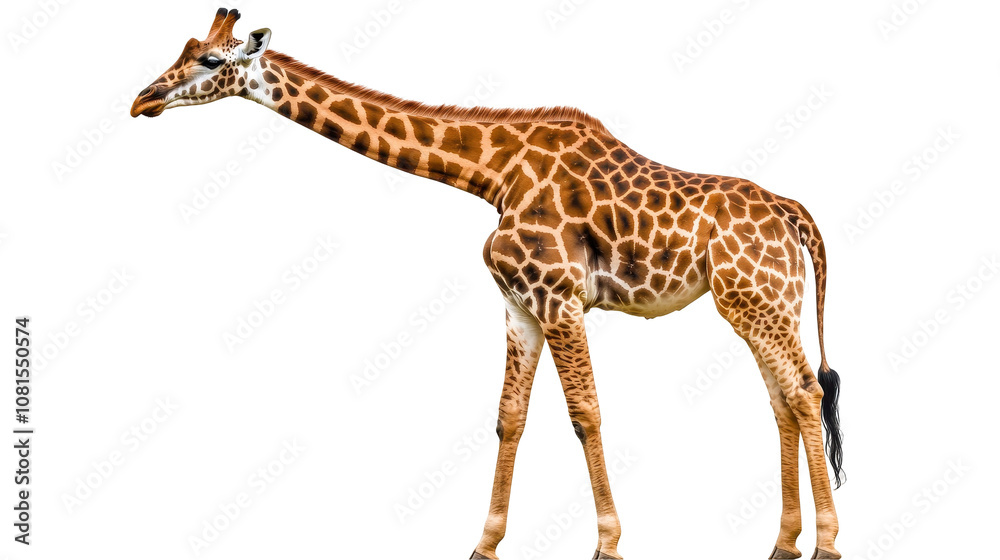 Fototapeta premium A tall giraffe standing gracefully in the wild. transparent background