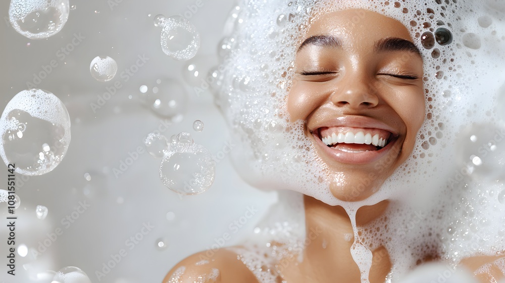 Close-up of young black woman relaxing in a bubble-filled bathtub, wine glass in hand, lit candles create a soothing, luxurious mood, Luxury bath, Relaxation Close-up of young black woman relaxing in a bubble-filled bathtub, wine glass in hand, lit candles create a soothing, luxurious mood, Luxury bath, Relaxation