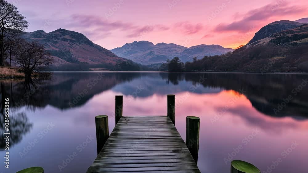 wooden pier on calm lake during sunset wooden pier on calm lake during sunset