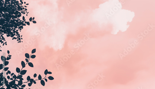 Pink background with clouds and branches 