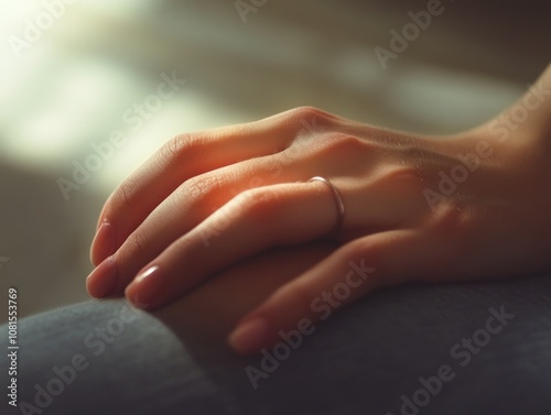 Wallpaper Mural A close-up of a hand resting gently, showcasing a simple ring and soft lighting. Torontodigital.ca