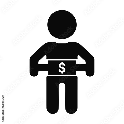 Silhouette-style person holding dollar sign board vector icon design