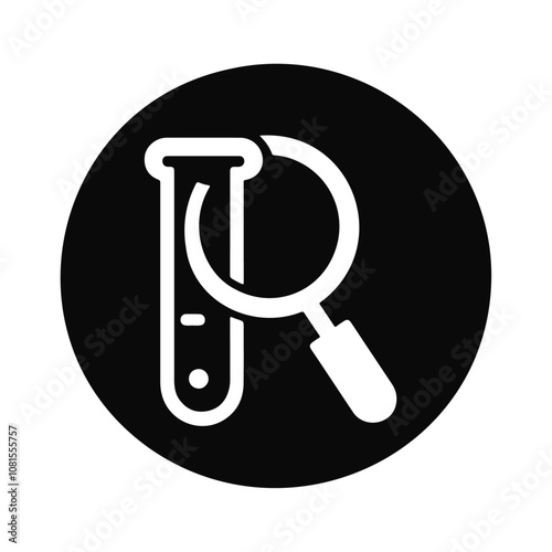 Silhouette-style magnifying glass over a test tube vector icon design