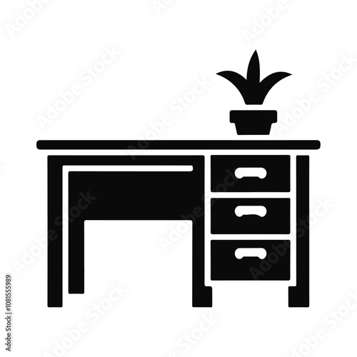 Silhouette office desk with drawer  vector icon design