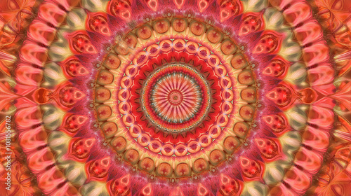 Abstract circular pattern in red, orange, yellow, and green colors with a bright center.