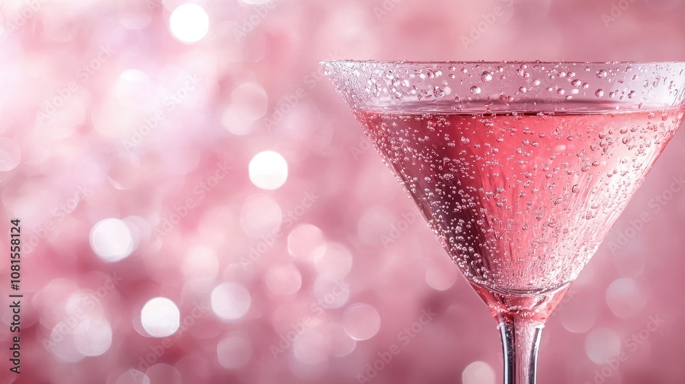 A Close up of a Sparkling Pink Cosmopolitan Cocktail with Subtle Condensation A Close up of a Sparkling Pink Cosmopolitan Cocktail with Subtle Condensation
