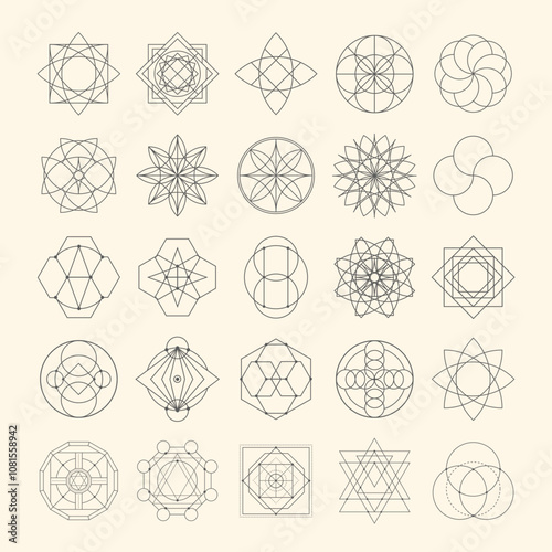 Set of sacred geometry vector design elements. Alchemy, religion, philosophy, spirituality, hipster symbols and elements