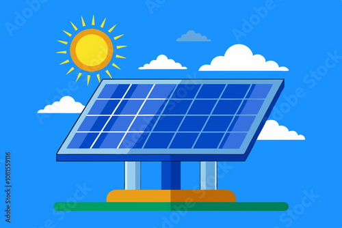 Solar panel blue icon, flat style