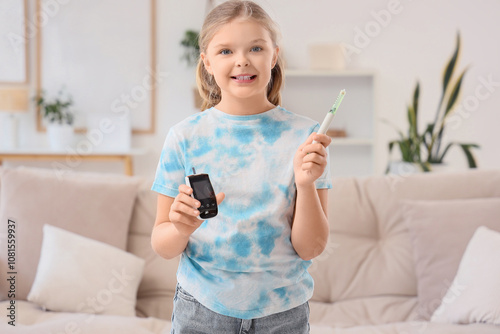 Diabetic girl with glucomet...