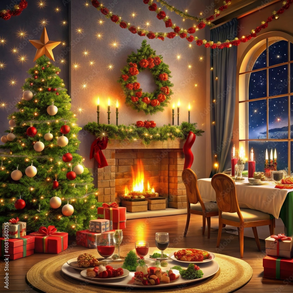 Obraz premium a christmas tree with a candle and a candle in the background