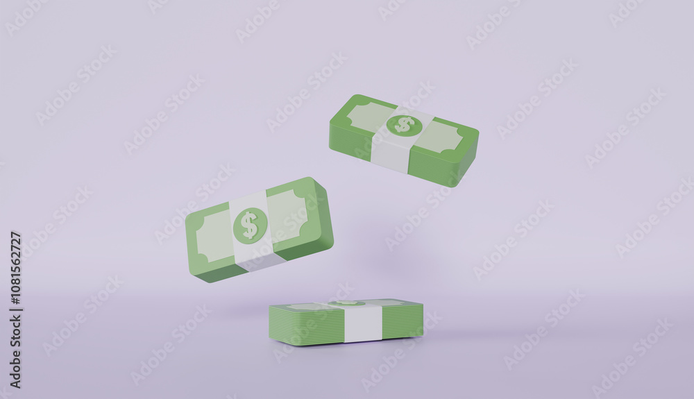 Group of Bundles of money floating US dollars, Money and payment concept Group of Bundles of money floating US dollars, Money and payment concept