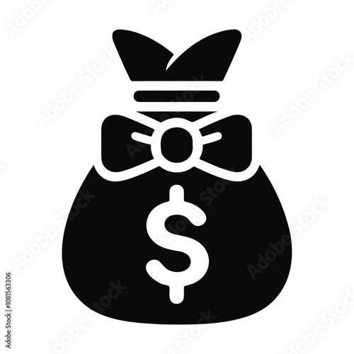 Silhouette money bag with bow tie vector icon design