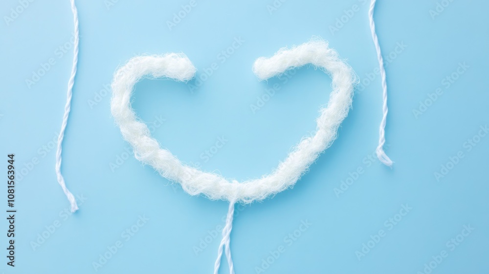 Fototapeta premium White thread arranged in heart shape on blue background