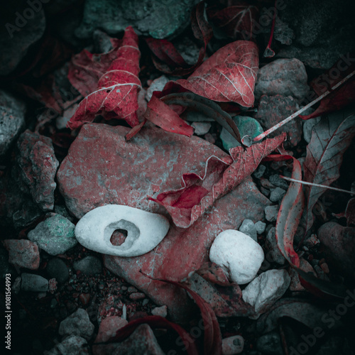 rocks and leaves during the fall in Tennesee photo