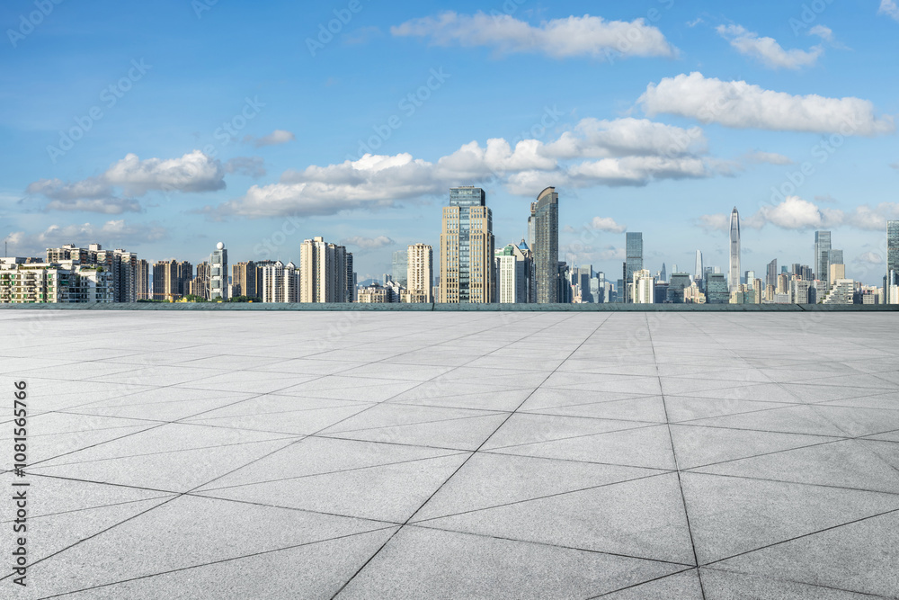 Empty square floor with modern city buildings scenery in Shenzhen. car advertising background. Empty square floor with modern city buildings scenery in Shenzhen. car advertising background.