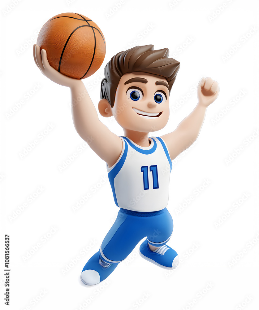 A cartoon character in sports attire holding a basketball, celebrating a victory. A cartoon character in sports attire holding a basketball, celebrating a victory.