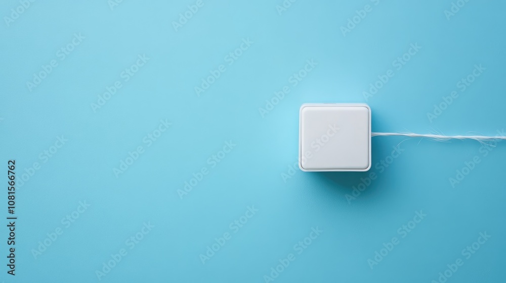 Small white dental floss container against blue background Small white dental floss container against blue background