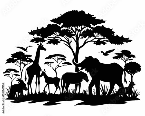 African Wildlife silhouette,African Wildlife vector illustration