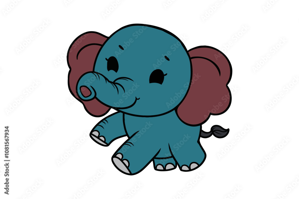 Fototapeta premium baby elephant silhouette vector for kids colour books color page isolated on white background