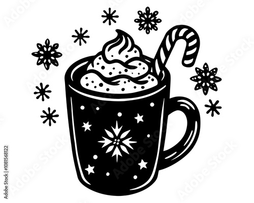 Christmas Hot chocolate mug silhouette,cup silhouette,christmas vector