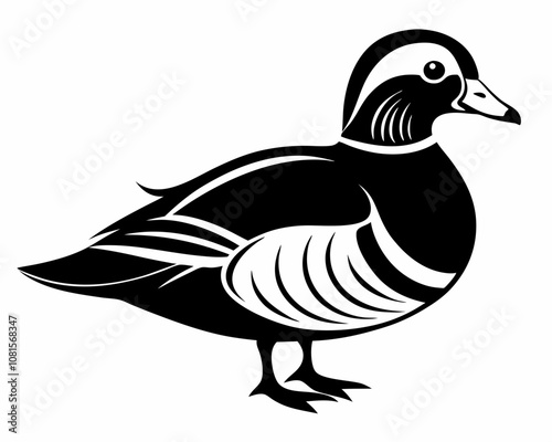 Digital Mandarin Duck silhouette,Digital Mandarin Duck vector illustration,Digital Mandarin Duck icon