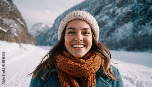 Woman in scarf and winter h...