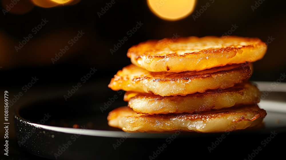 49 Hash browns with crispy edges, luxury black plate, soft lighting, ultrarealistic texture and colors 49 Hash browns with crispy edges, luxury black plate, soft lighting, ultrarealistic texture and colors