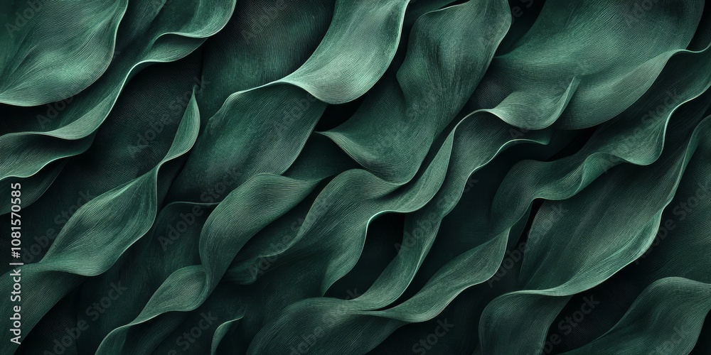 An abstract texture of dark green wavy shapes arranged fluidly, forming a detailed and intricate visual design that evokes movement and depth. An abstract texture of dark green wavy shapes arranged fluidly, forming a detailed and intricate visual design that evokes movement and depth.