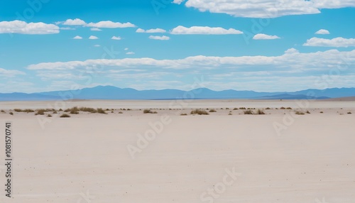 Desert scenery with blue sky and white clouds, a place of tranquility