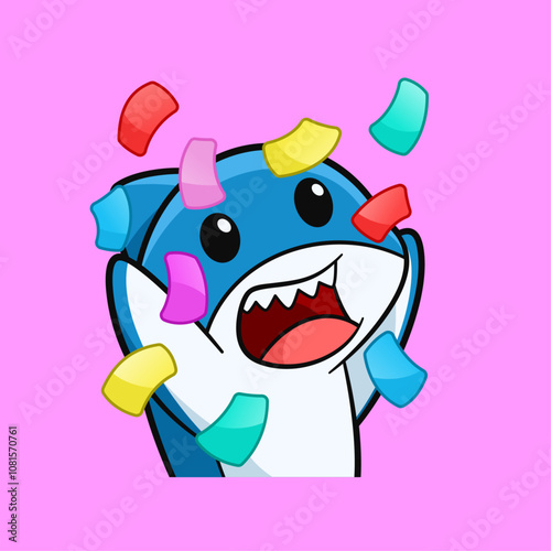 Celebrating Shark with Confetti Cartoon Illustration