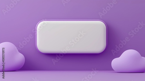 A white billboard banner with a purple background.