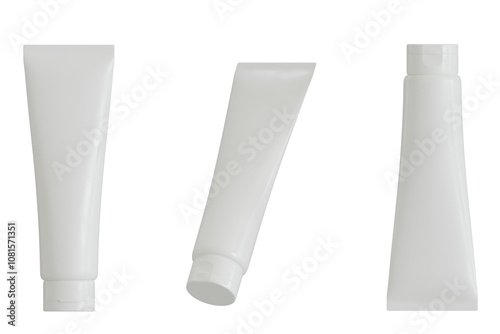 Blank white cosmetic tubes mockup, isolated and shown from different angles