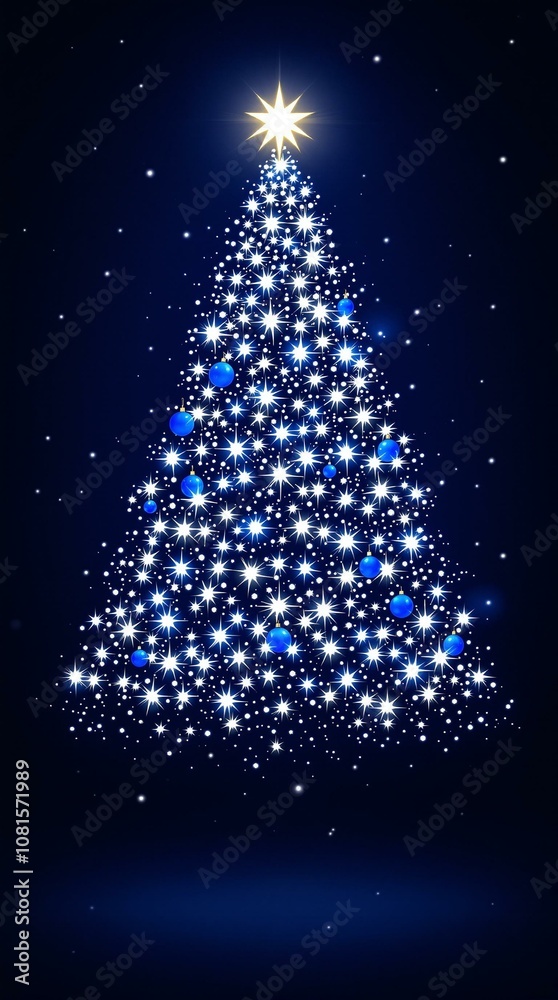 Sparkling Christmas Tree on Dark Blue Background Sparkling Christmas Tree on Dark Blue Background