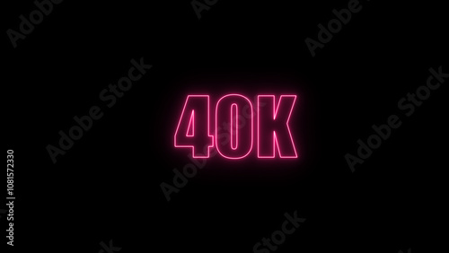 Glowing neon number  40k red  color with black background. neon style.,  subscribers celebration.	Followers, neeon Letters on black Background, Vector Illustration