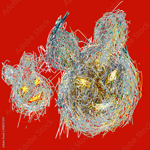 Abstract of mouse and little mouse with line component andcred background