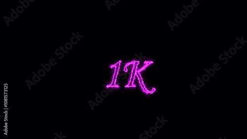 1K text illustration. Neon pink Color on dark Background. Electric lighting text with animation on black background, 