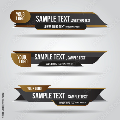 Lower thirds black and gold luxury grand premium award design template modern contemporary. Set of banners bar screen broadcast. Collection of lower third for video editing on transparent background.