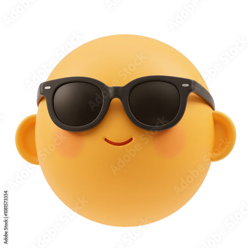 3D Render of a Cool Yellow Emoji Character Wearing Stylish Black Sunglasses and Smiling Calmly