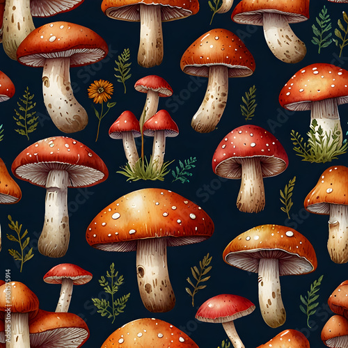 Mushroom illustration watercolor