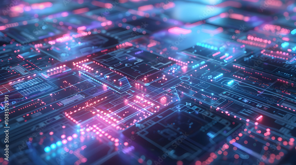 Obraz premium Abstract 3D Background with Glowing Circuitry